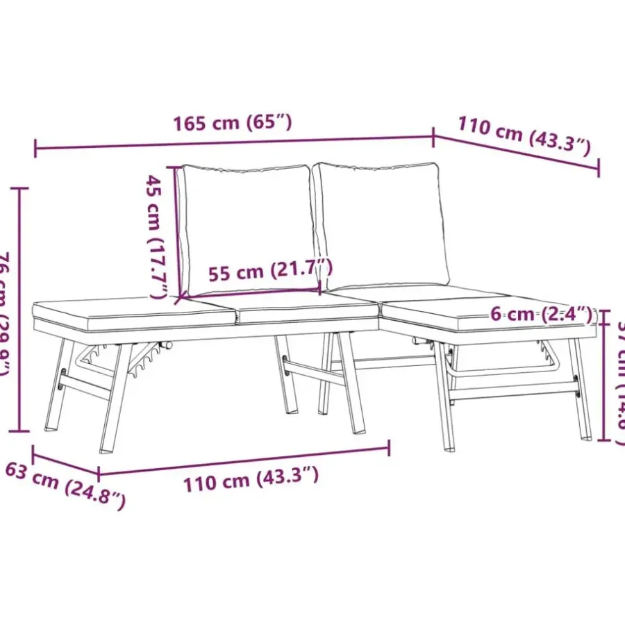 Tuinbanken-vidaXL - Verstelbare Tuinbanken met kussens zwart - Gepoedercoat staal - 2 stuks