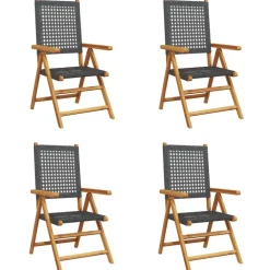 Tuinstoelen-vidaXL - Verstelbare tuinstoelen - Zwart - Poly rattan en hout zwart - 4 stuks