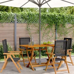 Tuinstoelen-vidaXL - Verstelbare tuinstoelen - Zwart - Poly rattan en hout zwart - 4 stuks