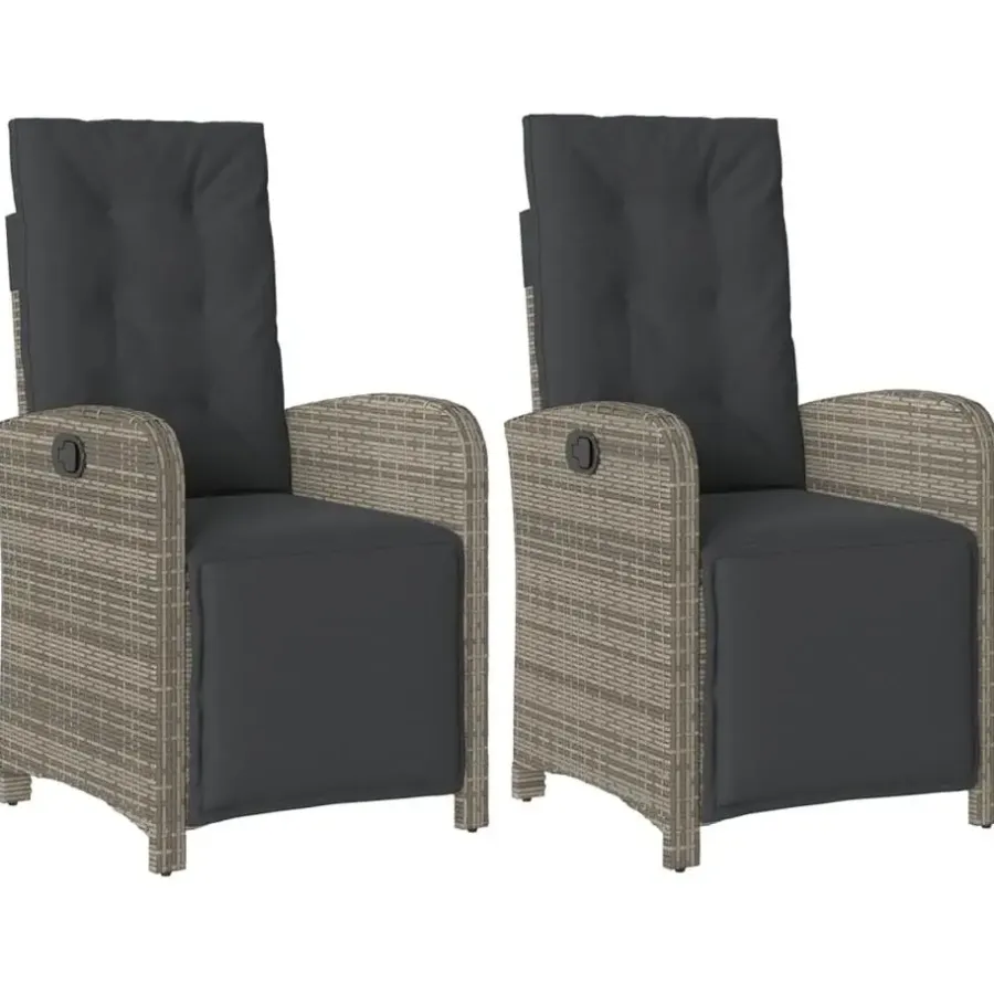 vidaXL - Verstelbare tuinstoelen - Voetensteun - Grijs - Poly rattan - 2 stuks