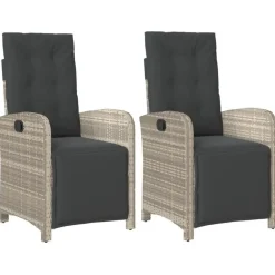 Tuinstoelen-vidaXL - Verstelbare tuinstoelen en voetensteun - Grijs - Poly rattan - 2 stuks