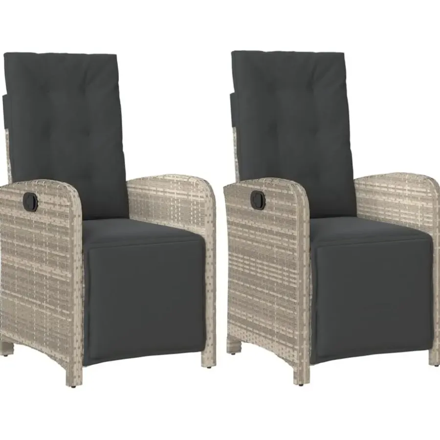 Tuinstoelen-vidaXL - Verstelbare tuinstoelen en voetensteun - Grijs - Poly rattan - 2 stuks