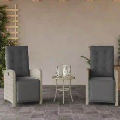 Tuinstoelen-vidaXL - Verstelbare tuinstoelen en voetensteun - Grijs - Poly rattan - 2 stuks