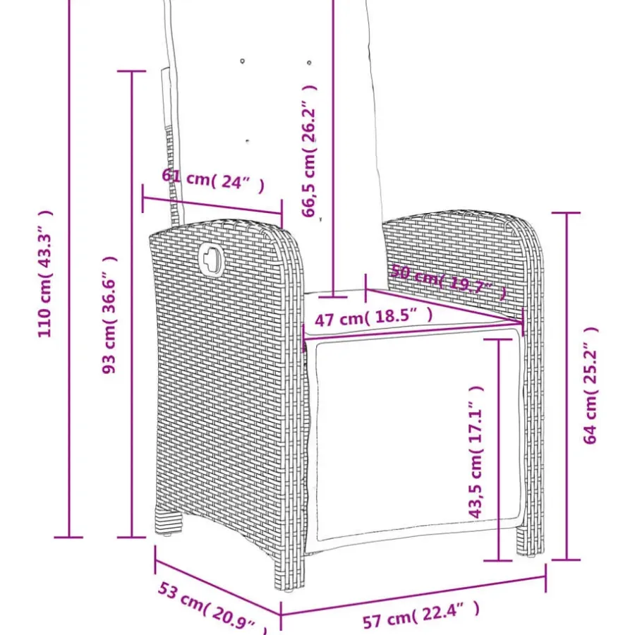 Tuinstoelen-vidaXL - Verstelbare tuinstoelen en voetensteun - Grijs - Poly rattan - 2 stuks