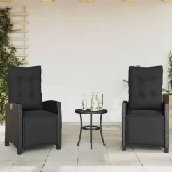 vidaXL - Verstelbare tuinstoelen met voetensteun - Zwart - Poly rattan - 2 stuks