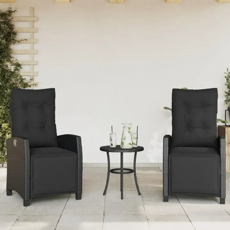 vidaXL - Verstelbare tuinstoelen met voetensteun - Zwart - Poly rattan - 2 stuks