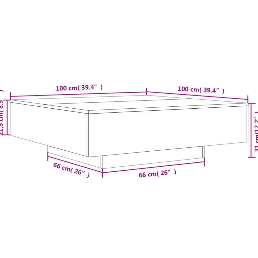 Salontafels-vidaXL - Vierkante salontafel met LED - Zwart - Bewerkt hout - 100x100x31 cm