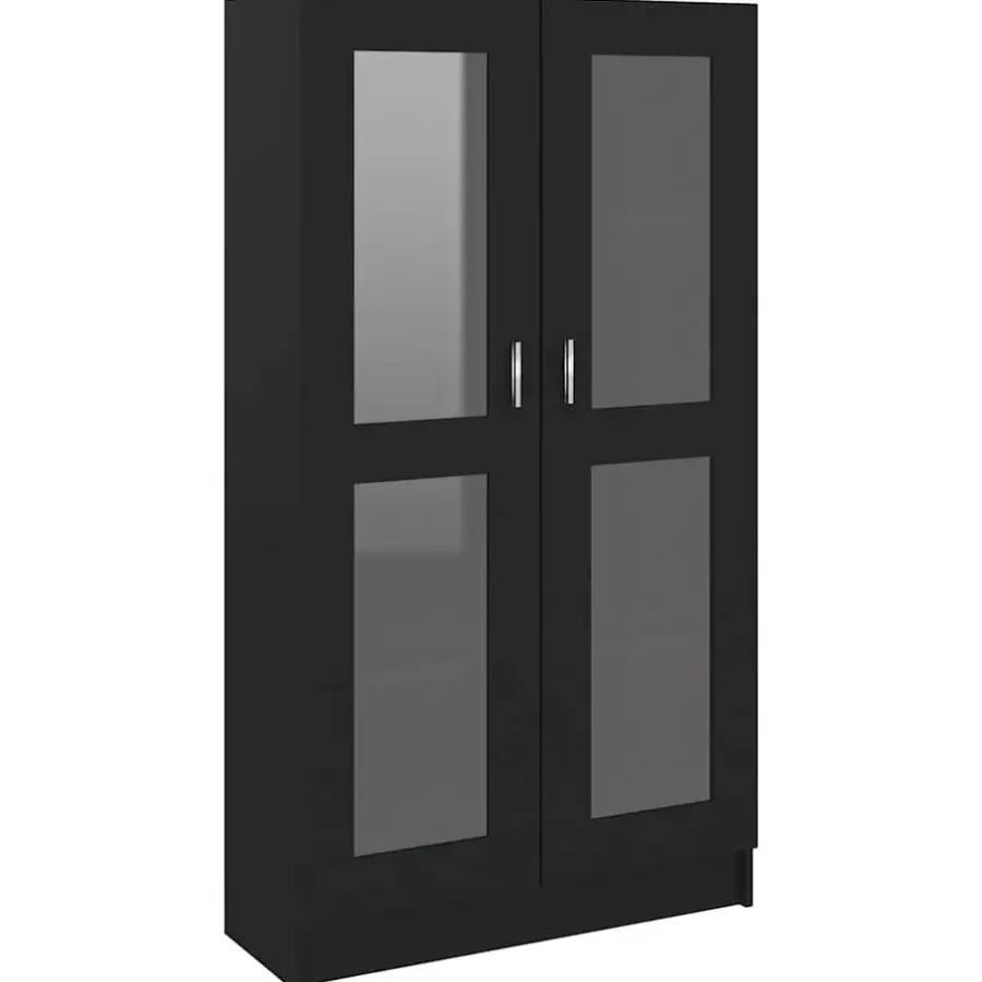 Boekenkasten|Boekenkasten-vidaXL - Vitrinekast - Zwart - Bewerkt hout
