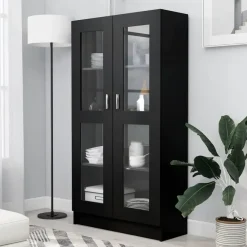 Boekenkasten|Boekenkasten-vidaXL - Vitrinekast - Zwart - Bewerkt hout