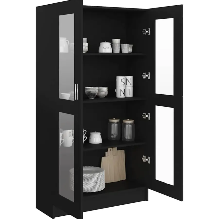 Boekenkasten|Boekenkasten-vidaXL - Vitrinekast - Zwart - Bewerkt hout