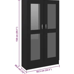 Boekenkasten|Boekenkasten-vidaXL - Vitrinekast - Zwart - Bewerkt hout