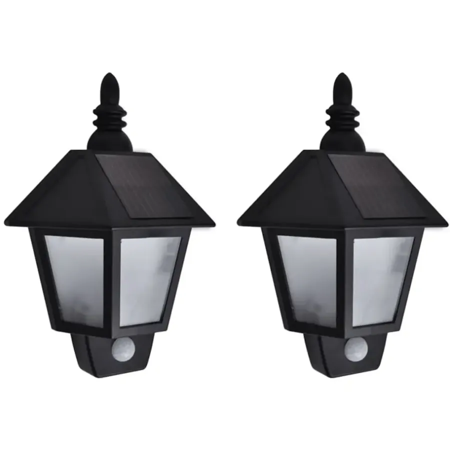 Buitenlampen Met Sensor|Solar Tuinverlichting-vidaXL - Wandlamp - Zwart - Kunststof - 2 stuks