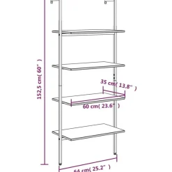Wandrekken-vidaXL - Wandrek met 4 schappen - Lichtbruin - Bewerkt hout - 64 x 35 x 152.5 cm