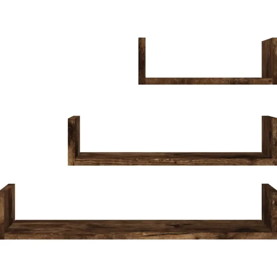 vidaXL - Wandschap - Bruin - Bewerkt hout - 60 x 15 x 10 cm - 3 stuks