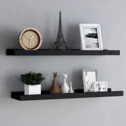 Wandplanken-vidaXL - Wandschap - Zwart - MDF - 80 x 9 x 3 cm - 2 stuks