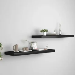 Wandplanken-vidaXL - Wandschap - Zwart - MDF - 80 x 23.5 x 3.8 cm - 2 stuks