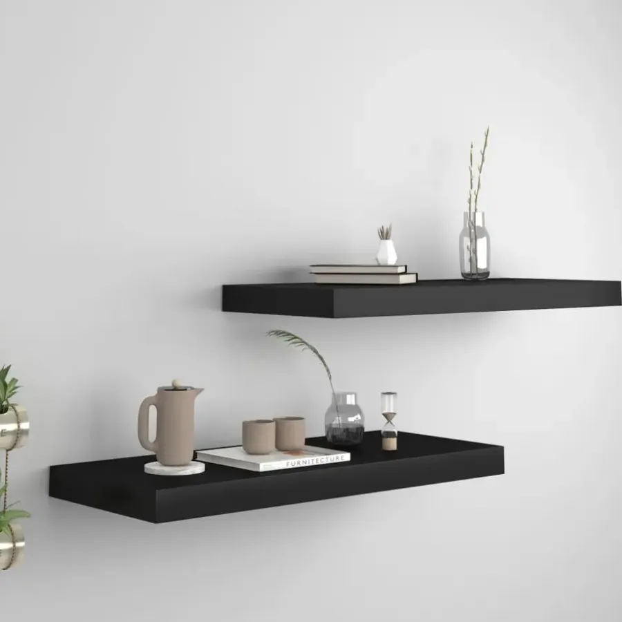 vidaXL - Wandschap - Zwart - MDF - 60 x 23.5 x 3.8 cm - 2 stuks