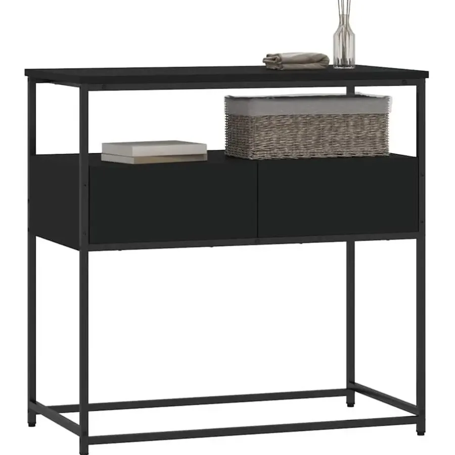 vidaXL - Wandtafel met 2 lades - Zwart - Bewerkt hout en metaal - 75x40x75 cm
