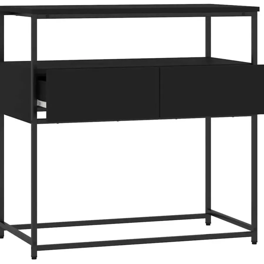 vidaXL - Wandtafel met 2 lades - Zwart - Bewerkt hout en metaal - 75x40x75 cm