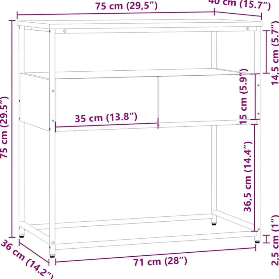 vidaXL - Wandtafel met 2 lades - Zwart - Bewerkt hout en metaal - 75x40x75 cm