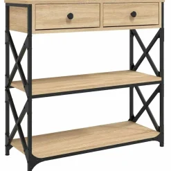 Sidetables-vidaXL - Wandtafel met 2 lades 2 schappen - Sonoma eiken - Hout - 75x28x75 cm