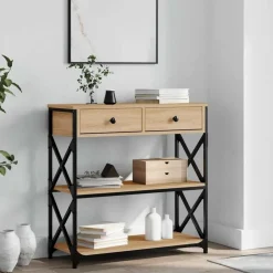 Sidetables-vidaXL - Wandtafel met 2 lades 2 schappen - Sonoma eiken - Hout - 75x28x75 cm