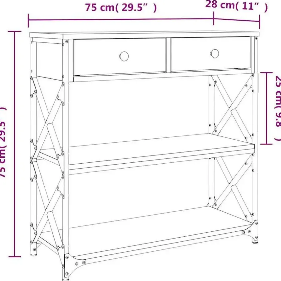 Sidetables-vidaXL - Wandtafel met 2 lades 2 schappen - Sonoma eiken - Hout - 75x28x75 cm