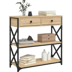 Sidetables-vidaXL - Wandtafel met 2 lades 2 schappen - Sonoma eiken - Hout - 75x28x75 cm