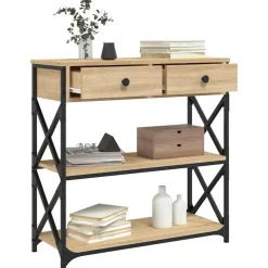 Sidetables-vidaXL - Wandtafel met 2 lades 2 schappen - Sonoma eiken - Hout - 75x28x75 cm