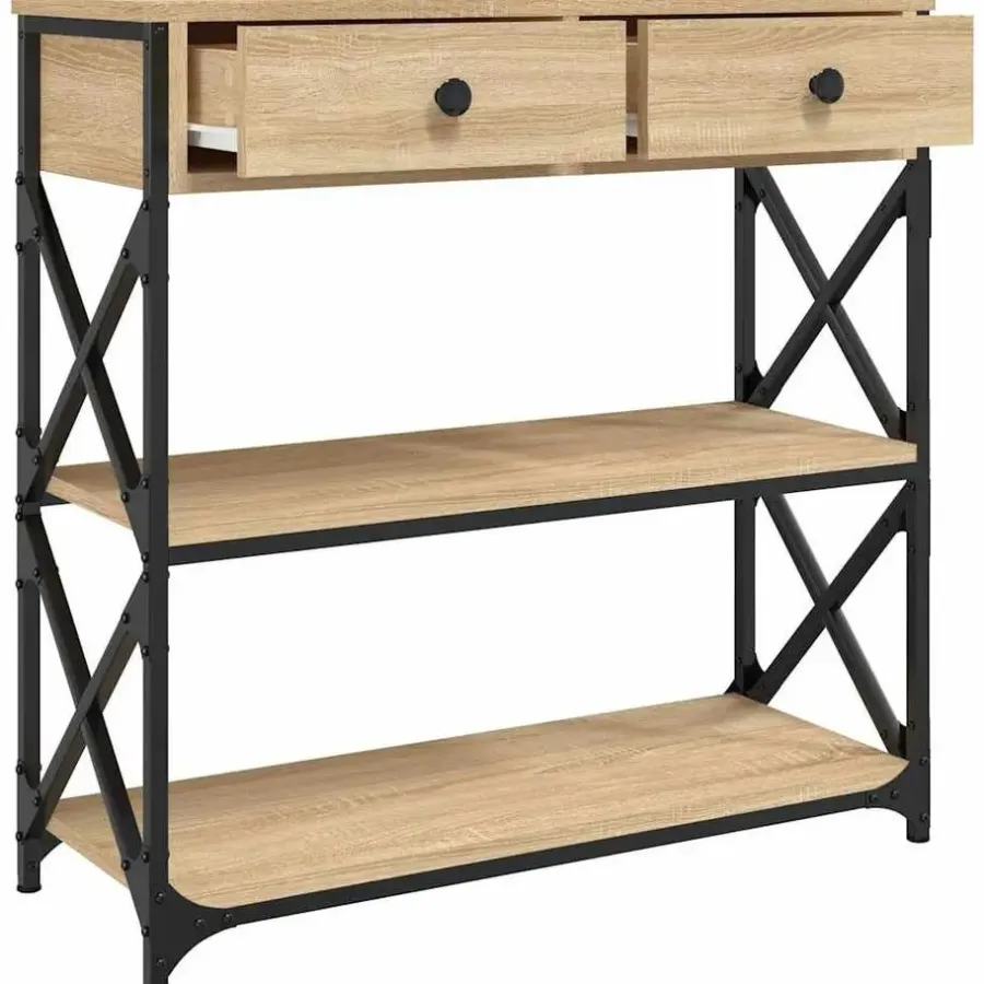 Sidetables-vidaXL - Wandtafel met 2 lades 2 schappen - Sonoma eiken - Hout - 75x28x75 cm