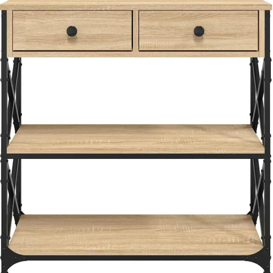 Sidetables-vidaXL - Wandtafel met 2 lades 2 schappen - Sonoma eiken - Hout - 75x28x75 cm