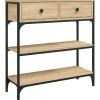 Sidetables-vidaXL - Wandtafel met 2 lades 2 schappen - Sonoma eiken - Hout - 72.5x25x75 cm