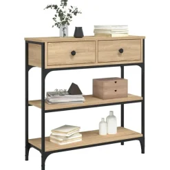 Sidetables-vidaXL - Wandtafel met 2 lades 2 schappen - Sonoma eiken - Hout - 72.5x25x75 cm