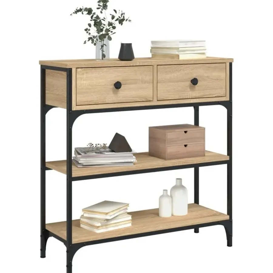 Sidetables-vidaXL - Wandtafel met 2 lades 2 schappen - Sonoma eiken - Hout - 72.5x25x75 cm