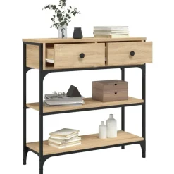 Sidetables-vidaXL - Wandtafel met 2 lades 2 schappen - Sonoma eiken - Hout - 72.5x25x75 cm