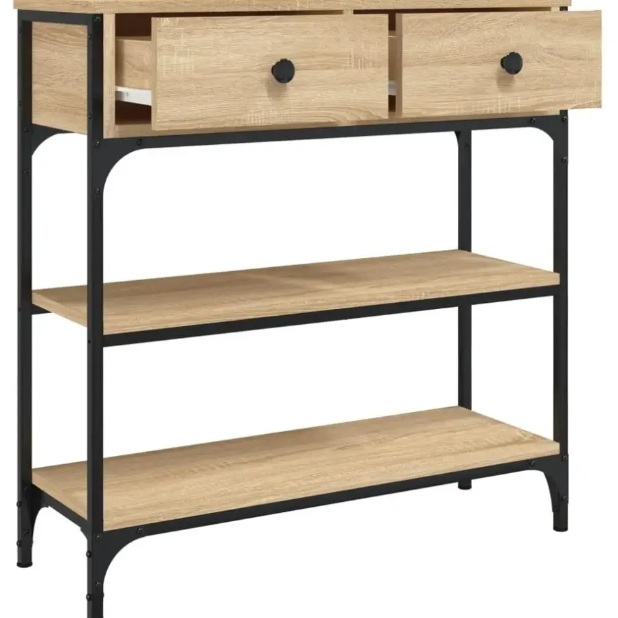 Sidetables-vidaXL - Wandtafel met 2 lades 2 schappen - Sonoma eiken - Hout - 72.5x25x75 cm