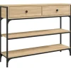 Sidetables-vidaXL - Wandtafel met 2 lades 2 schappen - Sonoma eiken - Hout - 100x25x75 cm