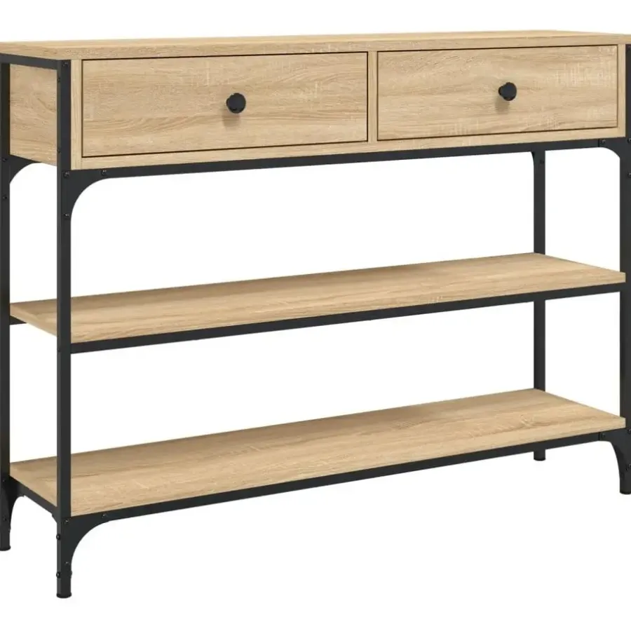 Sidetables-vidaXL - Wandtafel met 2 lades 2 schappen - Sonoma eiken - Hout - 100x25x75 cm