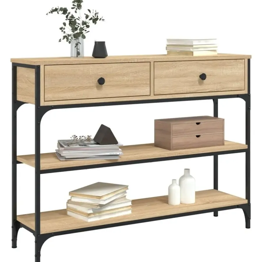 Sidetables-vidaXL - Wandtafel met 2 lades 2 schappen - Sonoma eiken - Hout - 100x25x75 cm