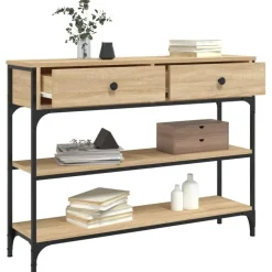 Sidetables-vidaXL - Wandtafel met 2 lades 2 schappen - Sonoma eiken - Hout - 100x25x75 cm