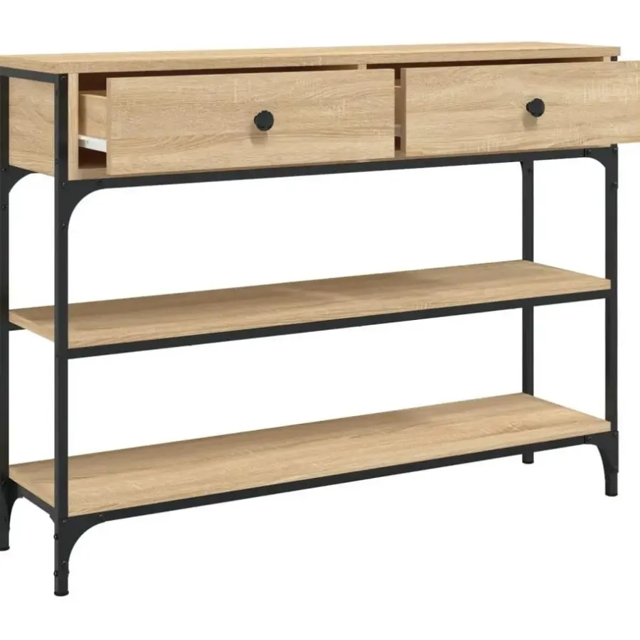 Sidetables-vidaXL - Wandtafel met 2 lades 2 schappen - Sonoma eiken - Hout - 100x25x75 cm