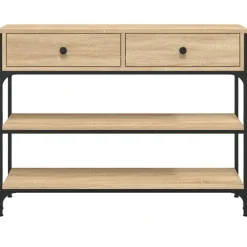 Sidetables-vidaXL - Wandtafel met 2 lades 2 schappen - Sonoma eiken - Hout - 100x25x75 cm