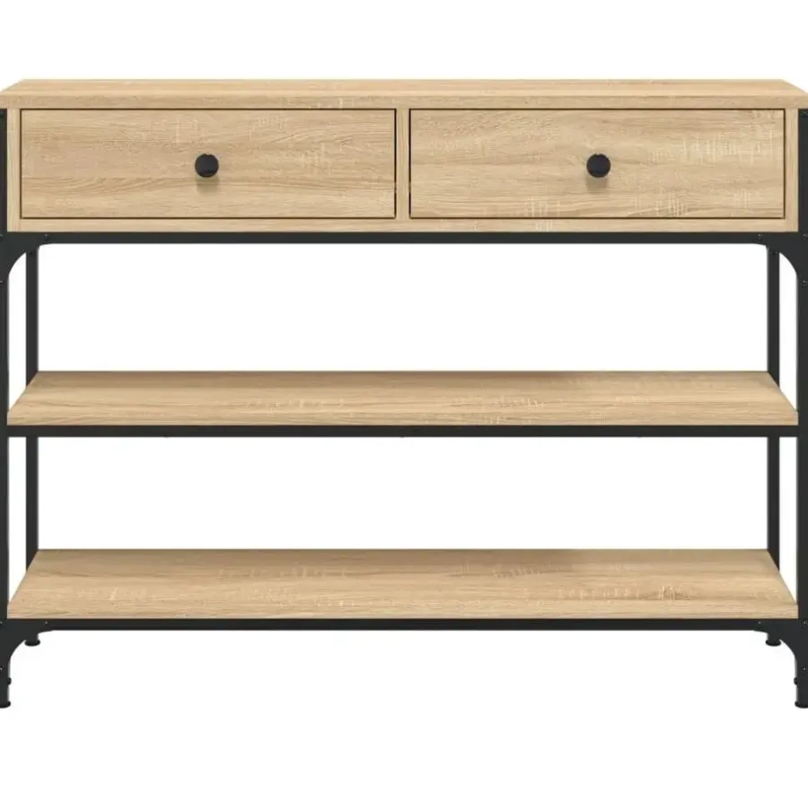 Sidetables-vidaXL - Wandtafel met 2 lades 2 schappen - Sonoma eiken - Hout - 100x25x75 cm