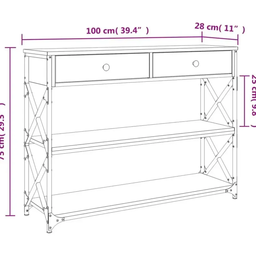 vidaXL - Wandtafel met 2 lades 2 schappen - Sonoma eiken - Hout - 100x28x75 cm