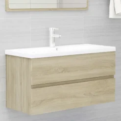 vidaXL - Wastafelkast - Bruin - Bewerkt hout - 90 x 38.5 x 45 cm