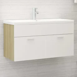 Wastafelkasten-vidaXL - Wastafelkast - Wit - Bewerkt hout - 90 x 38.5 x 46 cm