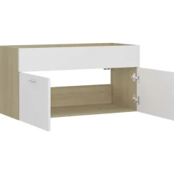 Wastafelkasten-vidaXL - Wastafelkast - Wit - Bewerkt hout - 90 x 38.5 x 46 cm