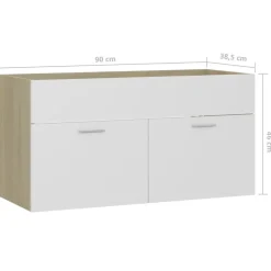 Wastafelkasten-vidaXL - Wastafelkast - Wit - Bewerkt hout - 90 x 38.5 x 46 cm
