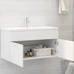 Wastafelkasten-vidaXL - Wastafelkast - Wit - Bewerkt hout - 90 x 38.5 x 46 cm