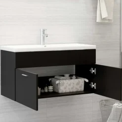 vidaXL - Wastafelkast - Zwart - Bewerkt hout - 90 x 38.5 x 46 cm